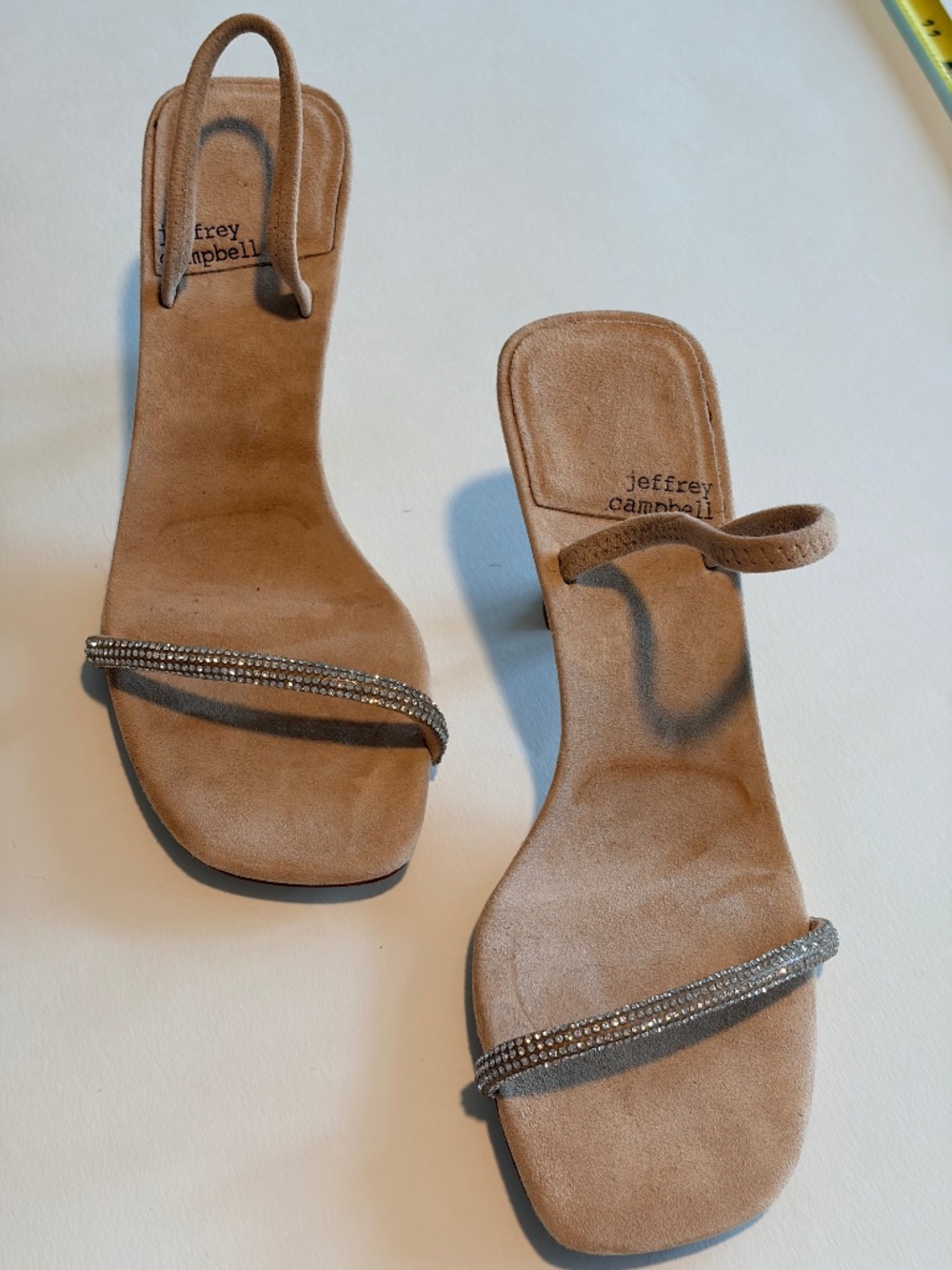 Jeffrey Campbell Nude Suede Rhinestone Ankle Strap Kitten Heel Sandals 6